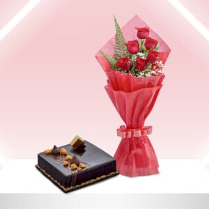 Alluring Roses And Chocolate Truffle Cake Combo